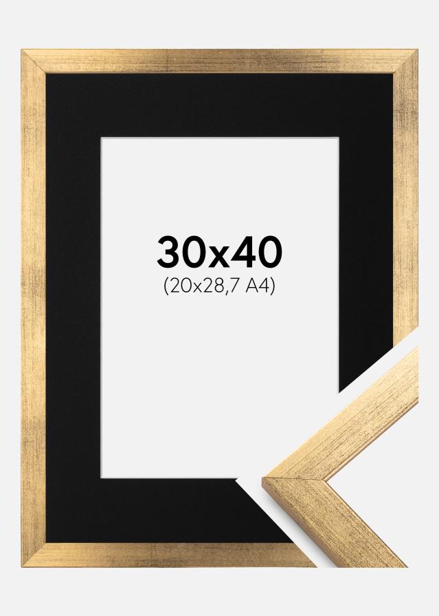 Ram med passepartou Frame Stilren Gold 30x40 cm - Picture Mount Black 21x29.7 cm