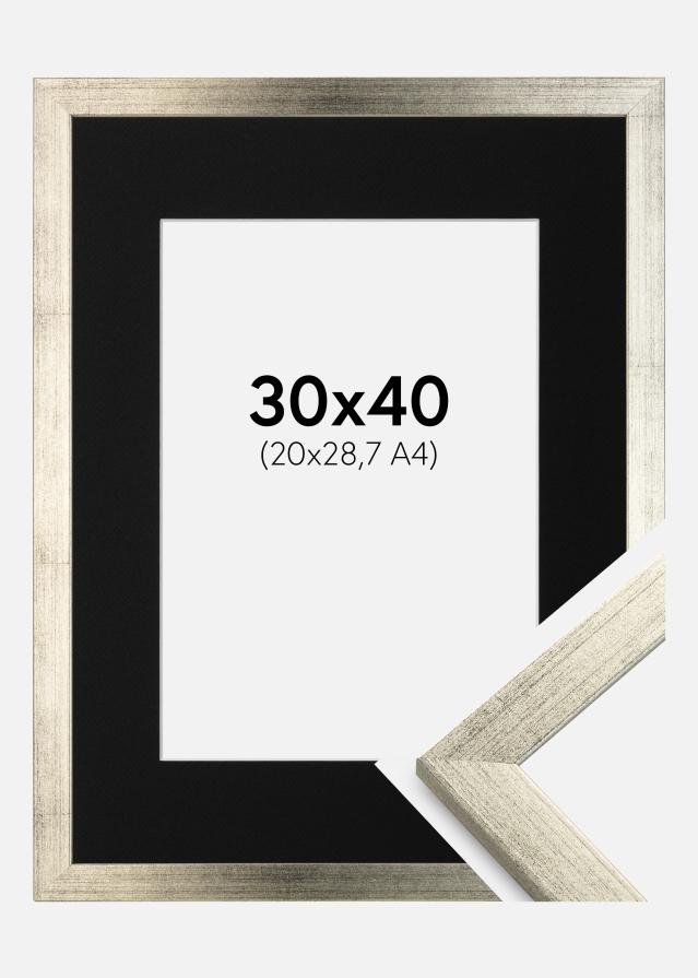 Ram med passepartou Frame Stilren Silver 30x40 cm - Picture Mount Black 21x29.7 cm