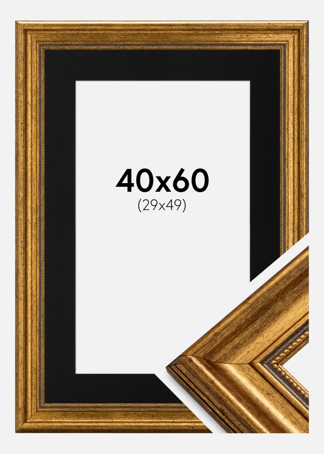 Ram med passepartou Frame Rokoko Gold 40x60 cm - Picture Mount Black 30x50 cm