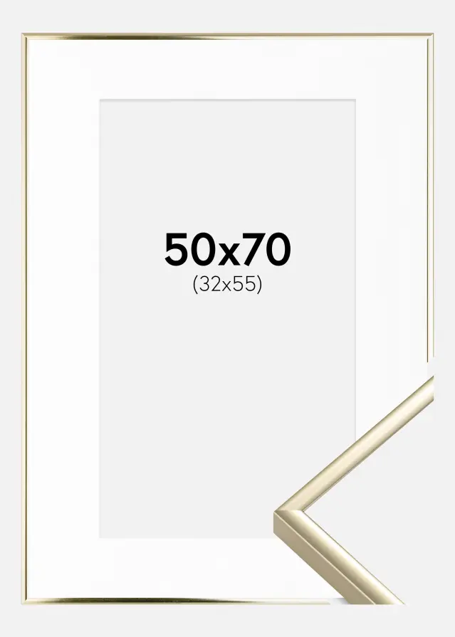 Ram med passepartou Frame Aluminium Shiny Gold 50x70 cm - Picture Mount White 33x56 cm