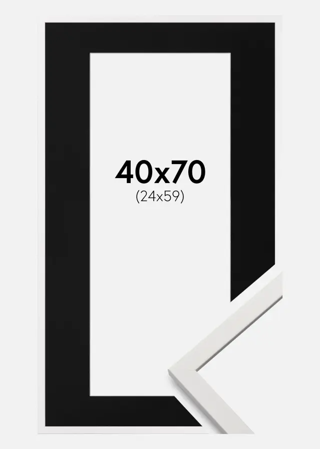 Ram med passepartou Frame Edsbyn White 40x70 cm - Picture Mount Black 25x60 cm