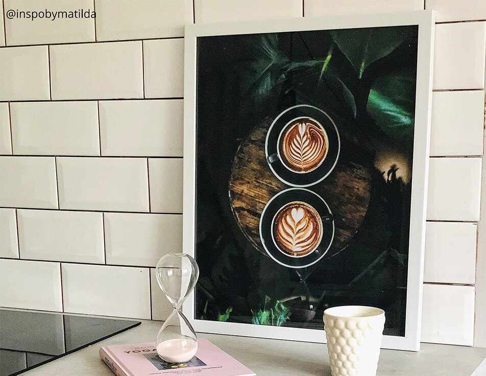 Kitchen picture with coffee cups against white title - Kitchen decor