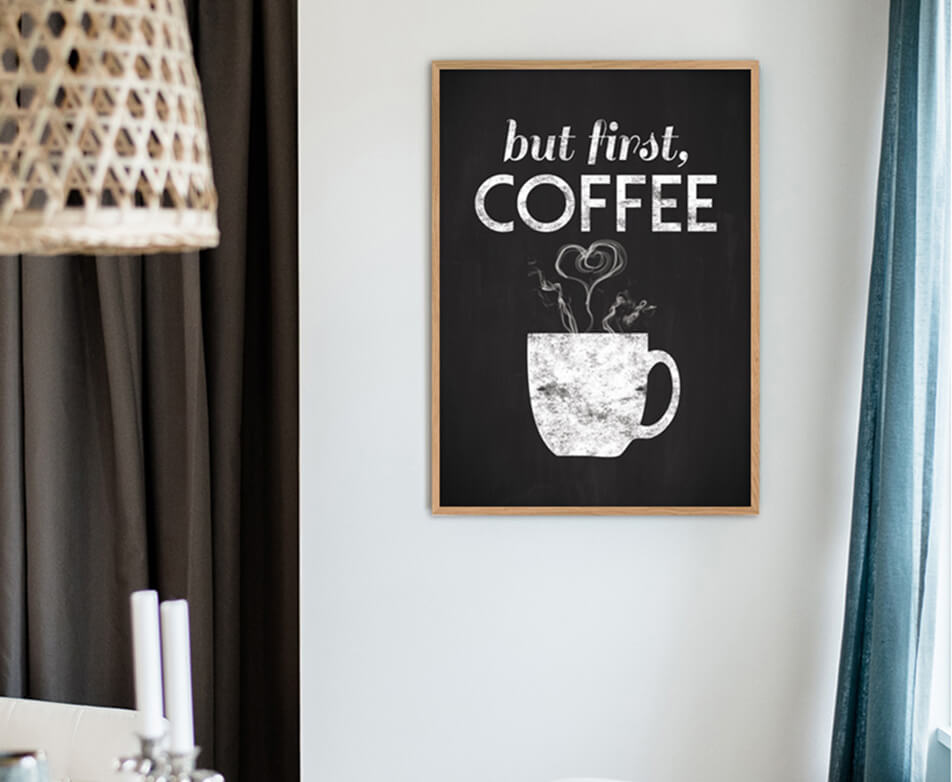 Black kitchen picture against a white wall - kitchen decor