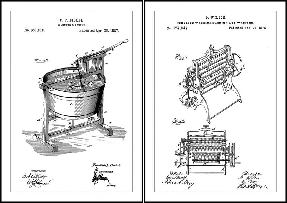 Posters with patent drawings for washing machines 