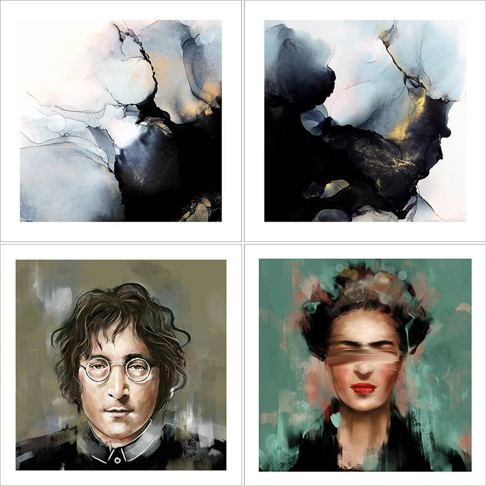 Posters with abstract patterns - posters with portraits of Lennon and Kahlo