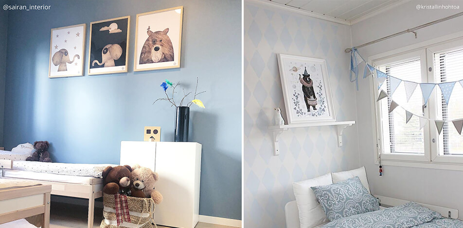 Childrens' room decor - posters with elephants and bears