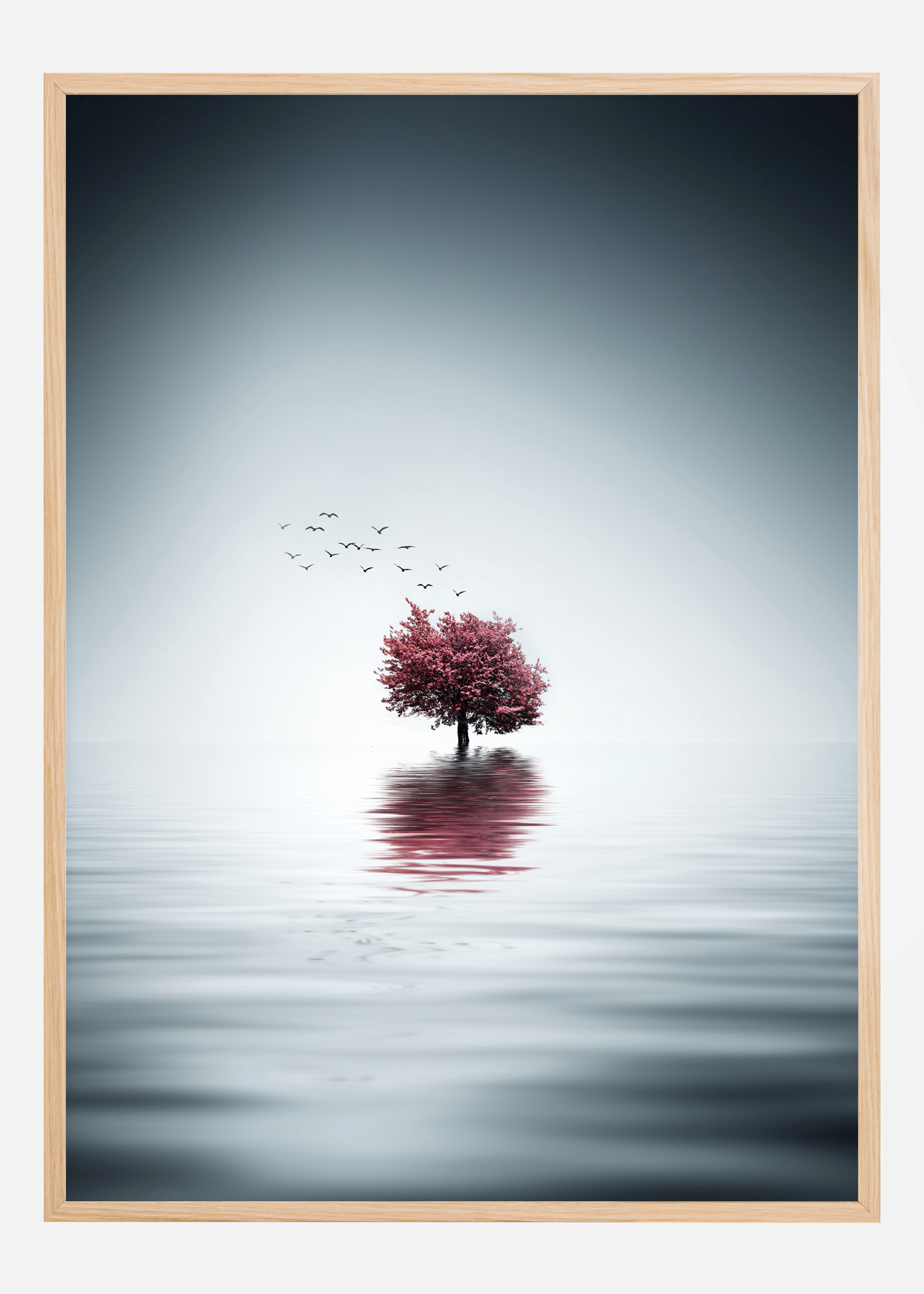 Autumn Trees Reflected Blue Lake Poster (21x29.7 cm (A4))