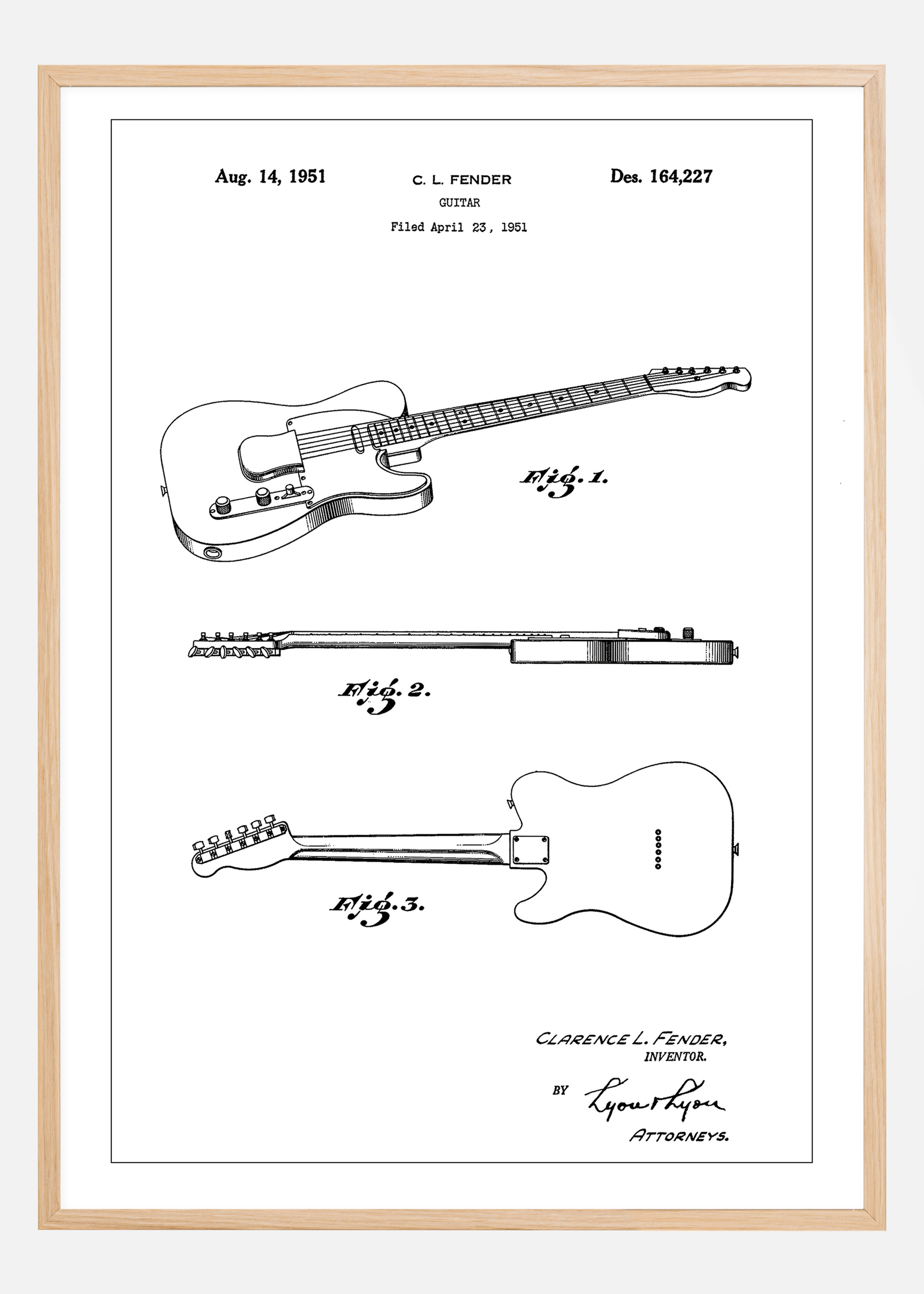 Patent Print - Guitar - White Poster (40x50 cm)