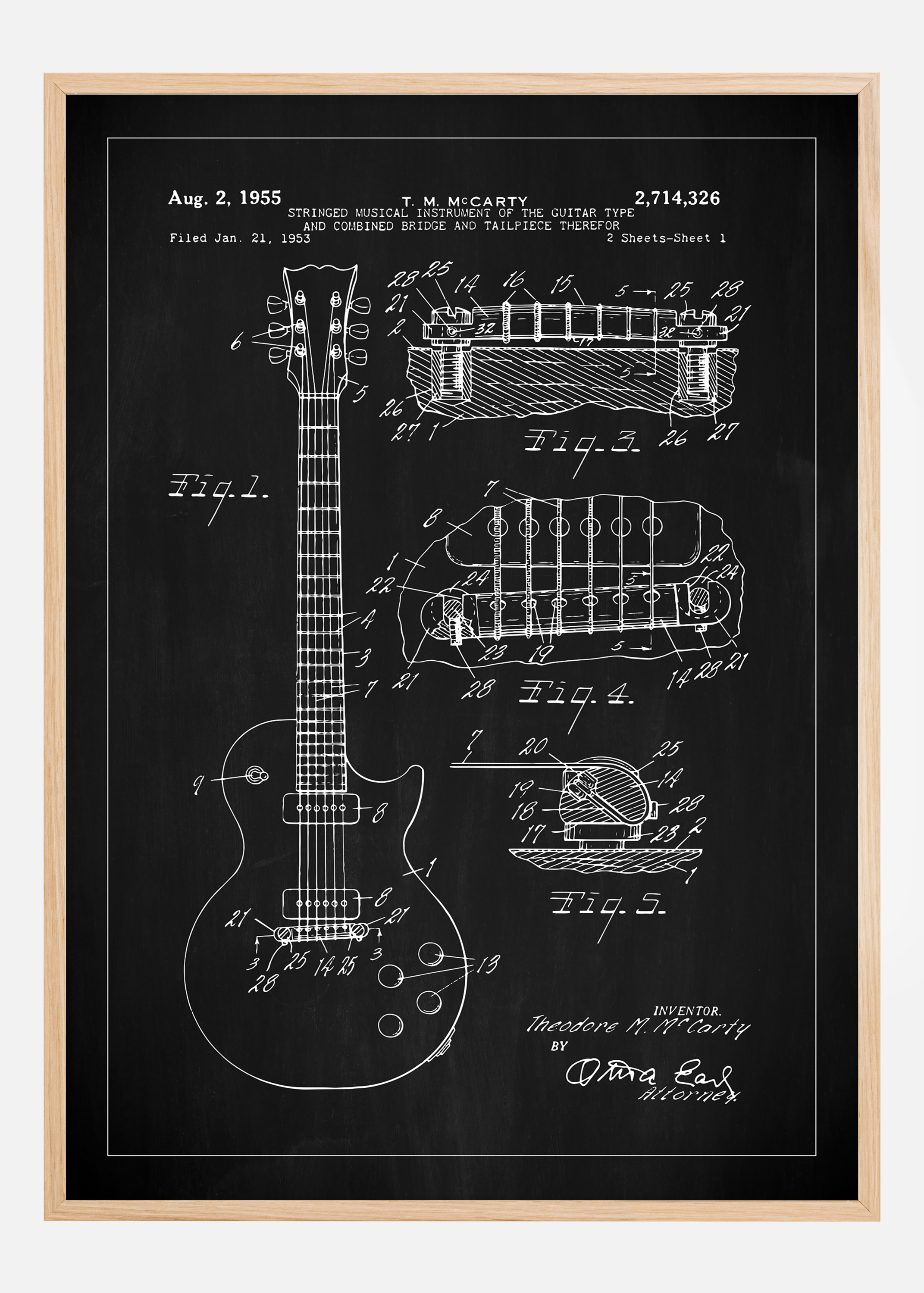 Patent drawing - Electric guitar I - Black Poster (30x40 cm)