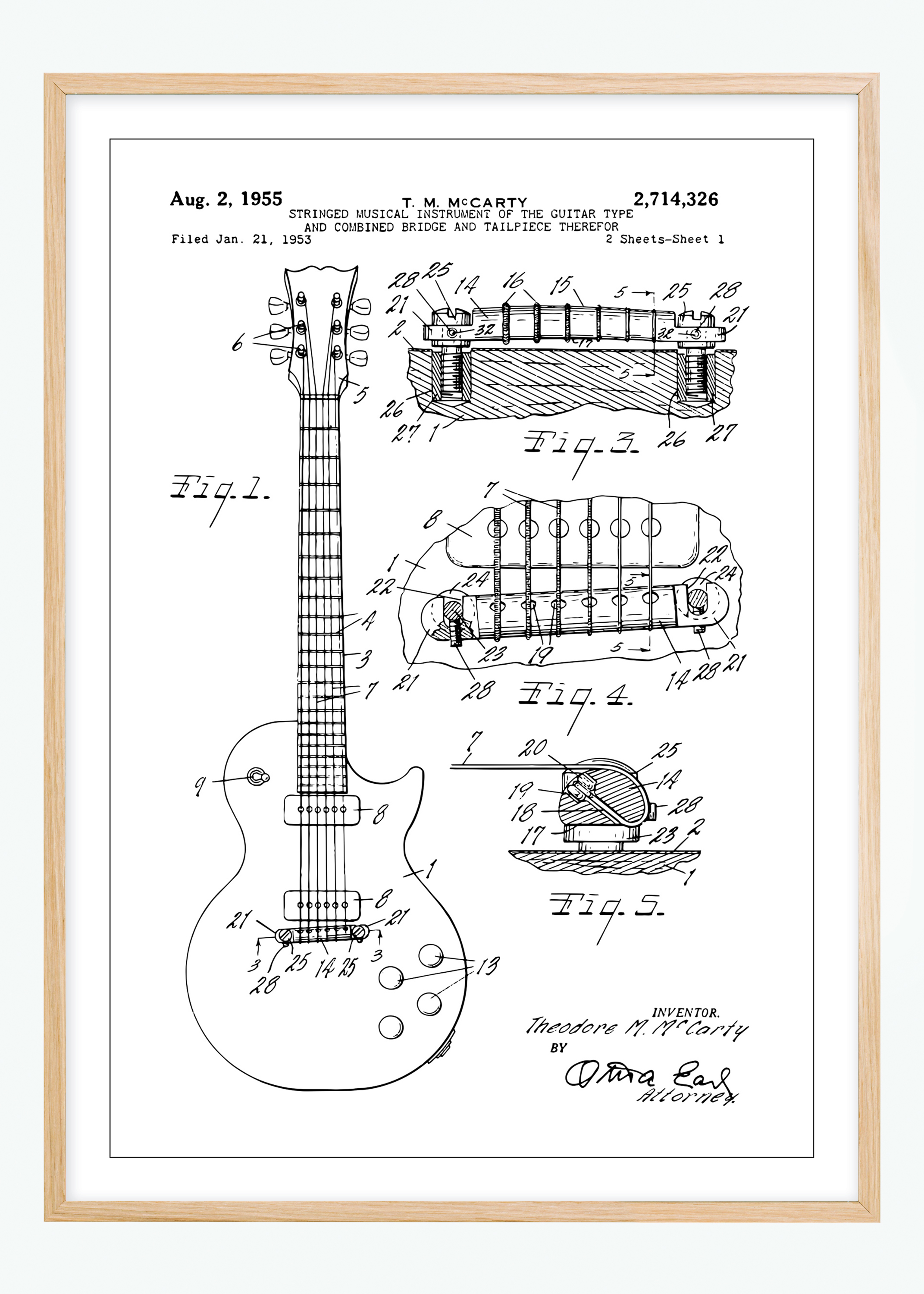 Patent drawing - Electric guitar I Poster (30x40 cm)