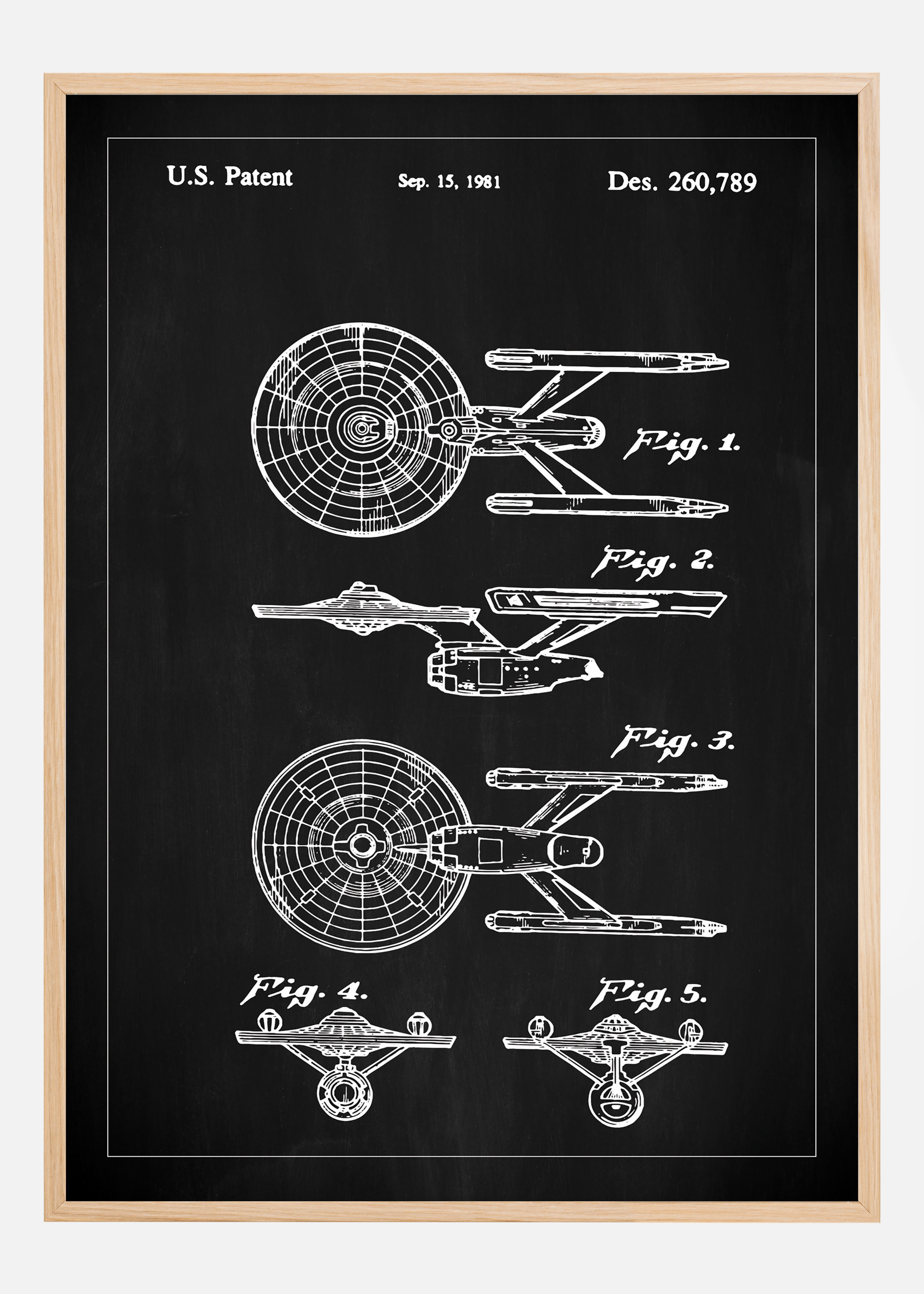 Patent drawing - Star Trek - USS Enterprise - Black Poster (21x29.7 cm (A4))